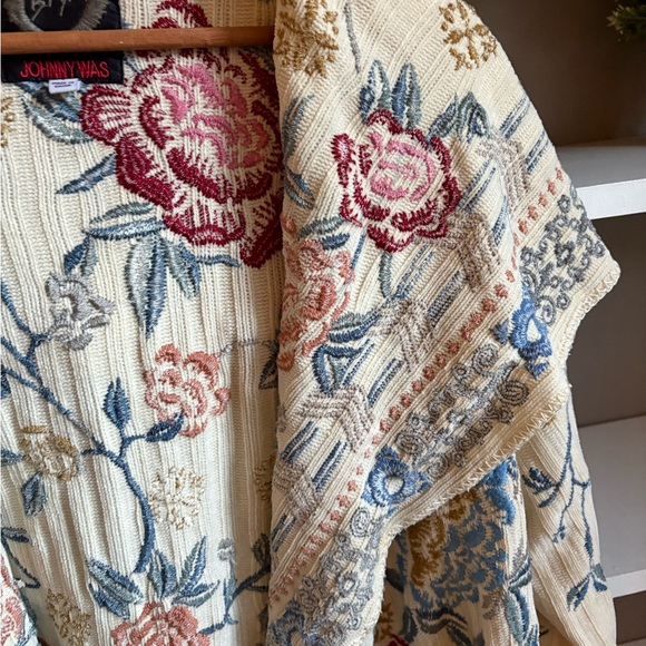 Johnny Was  Biya Floral Knit Cardigan Chenille Beige Boho - Picture 7 of 16